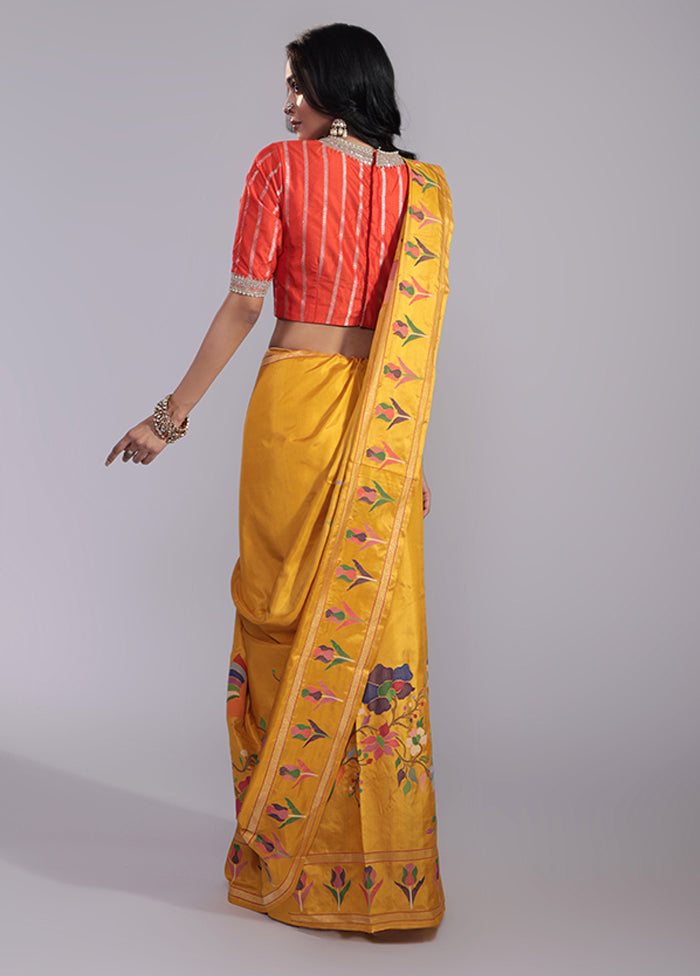 Yellow Handloom Katan Pure Silk Saree With Blouse Piece