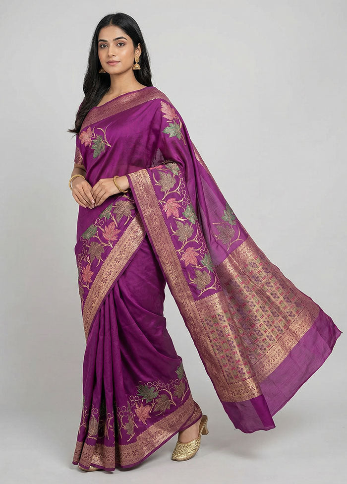 Purple Dupion Silk Saree With Blouse Piece