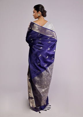 Blue Dupion Silk Saree With Blouse Piece