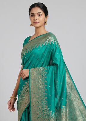 Green Dupion Silk Saree With Blouse Piece