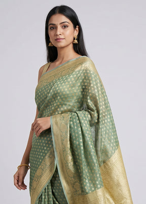 Blue Tissue Silk Saree With Blouse Piece