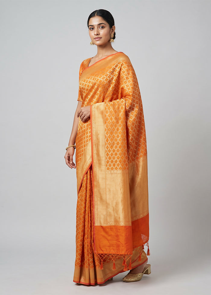 Rust Kora Silk Saree With Blouse Piece