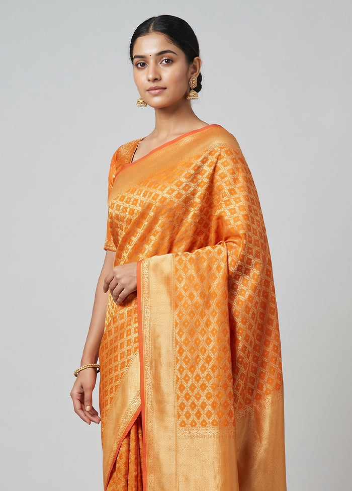 Rust Kora Silk Saree With Blouse Piece