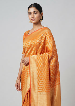 Rust Kora Silk Saree With Blouse Piece