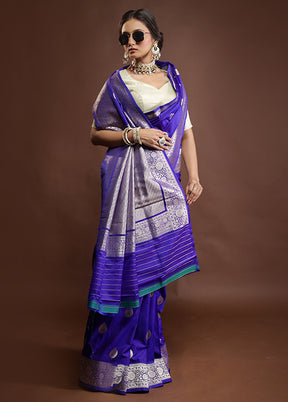 Blue Katan Silk Saree With Blouse Piece