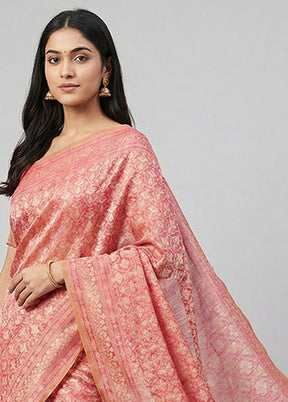 Pink Kora Silk Saree With Blouse Piece