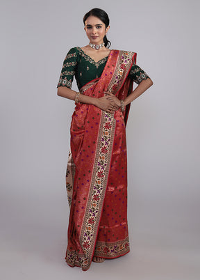 Red Handloom Katan Pure Silk Saree With Blouse Piece