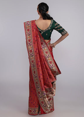 Red Handloom Katan Pure Silk Saree With Blouse Piece