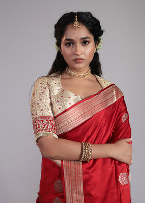 Red Handloom Katan Pure Silk Saree With Blouse Piece