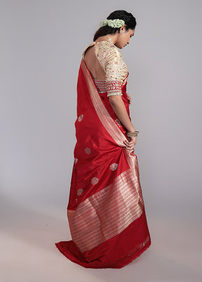 Red Handloom Katan Pure Silk Saree With Blouse Piece
