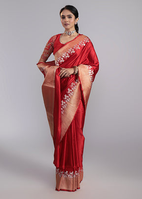 Maroon Handloom Katan Pure Silk Saree With Blouse Piece