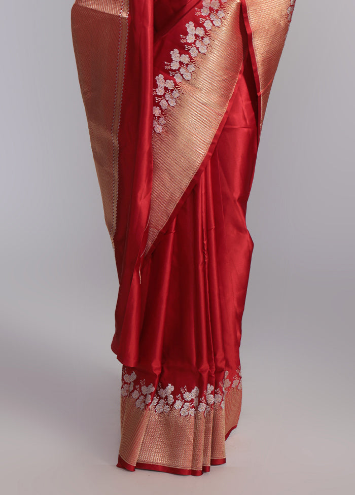 Maroon Handloom Katan Pure Silk Saree With Blouse Piece