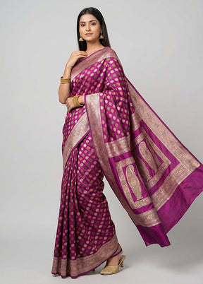 Purple Handloom Katan Pure Silk Saree With Blouse Piece