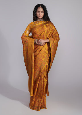 Yellow Handloom Jamewar Pure Silk Saree With Blouse Piece