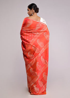 Orange Printed Silk Saree Without Blouse Piece