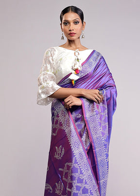 Purple Printed Silk Saree Without Blouse Piece