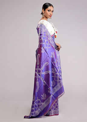 Purple Printed Silk Saree Without Blouse Piece