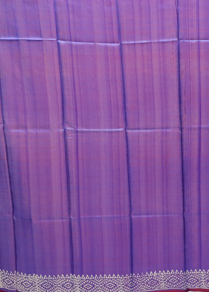 Purple Printed Silk Saree Without Blouse Piece