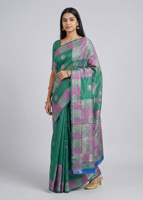 Green Printed Pure Silk Saree Without Blouse Piece