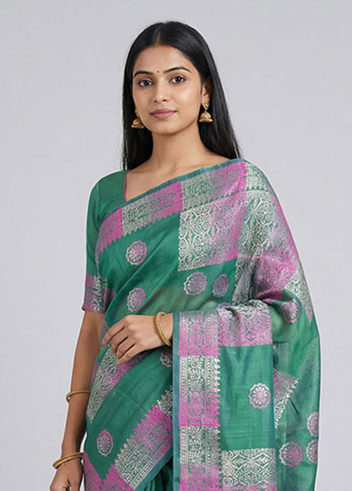 Green Printed Pure Silk Saree Without Blouse Piece