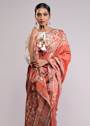 Orange Printed Silk Saree With Blouse Piece