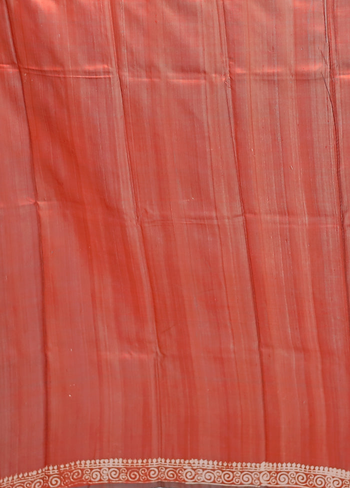 Orange Printed Silk Saree With Blouse Piece