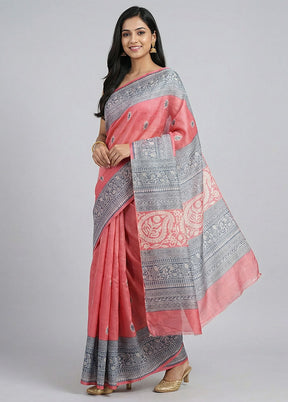 Pink Printed Silk Saree Without Blouse Piece