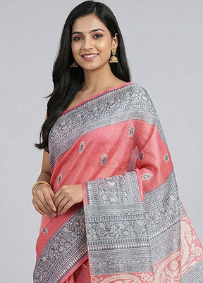 Pink Printed Silk Saree Without Blouse Piece