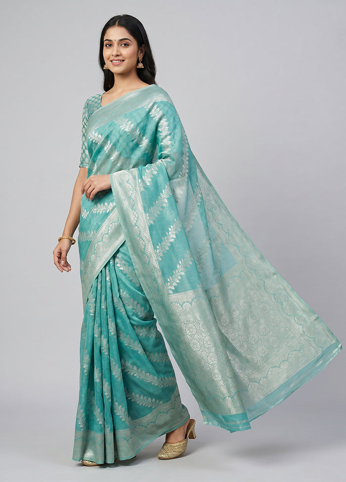 Blue Dupion Silk Saree With Blouse Piece