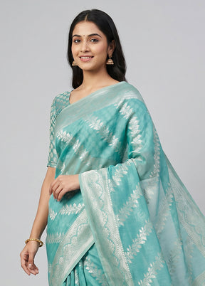 Blue Dupion Silk Saree With Blouse Piece