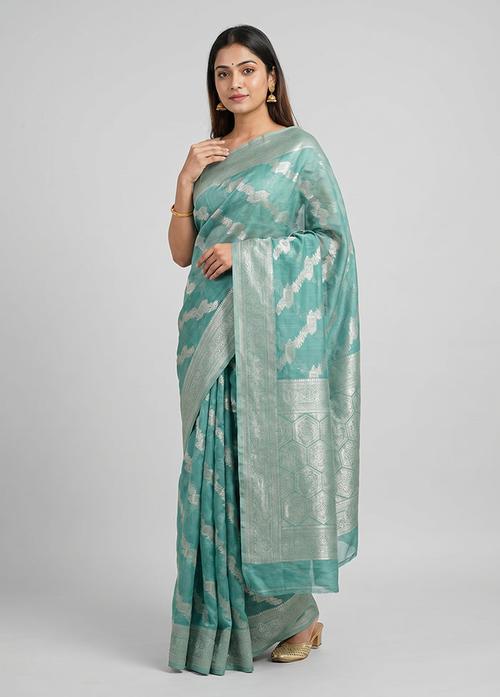 Blue Dupion Silk Saree With Blouse Piece
