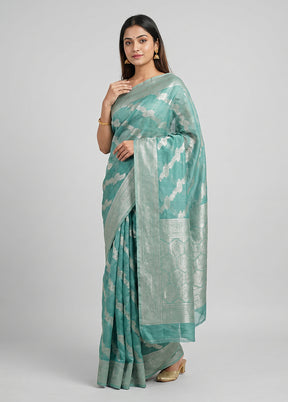 Blue Dupion Silk Saree With Blouse Piece