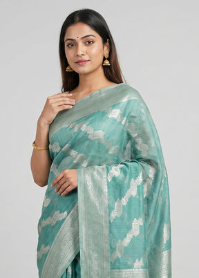 Blue Dupion Silk Saree With Blouse Piece
