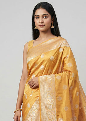 Yellow Dupion Silk Saree With Blouse Piece