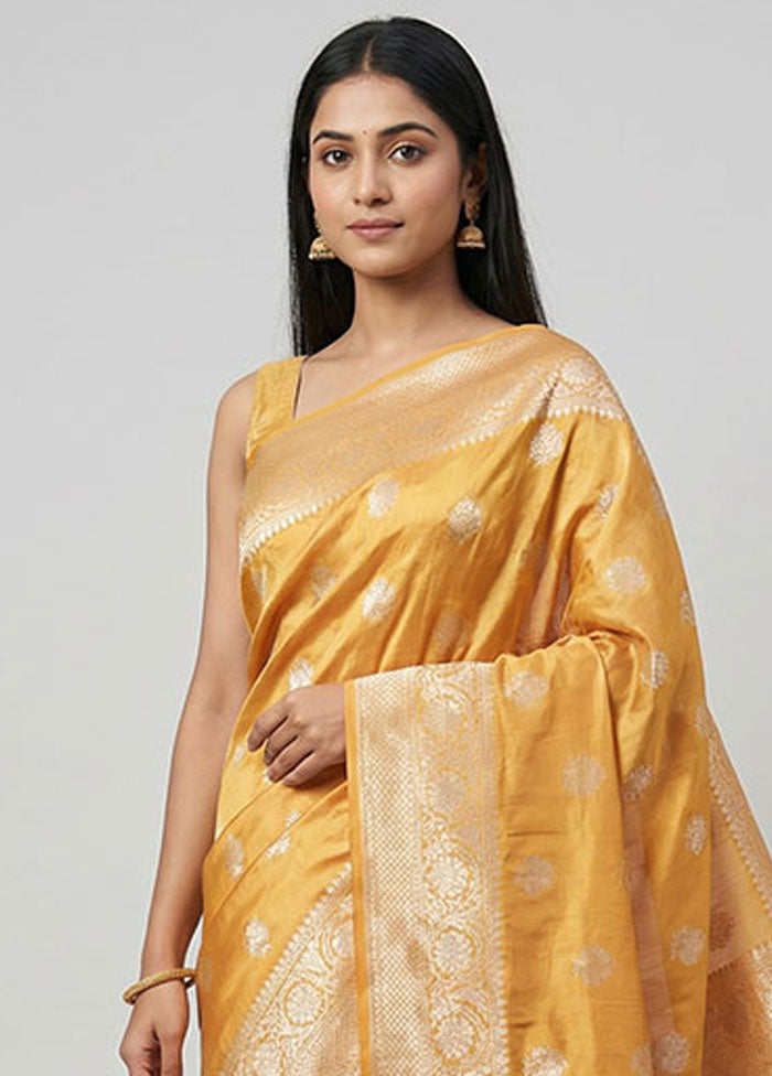 Yellow Dupion Silk Saree With Blouse Piece