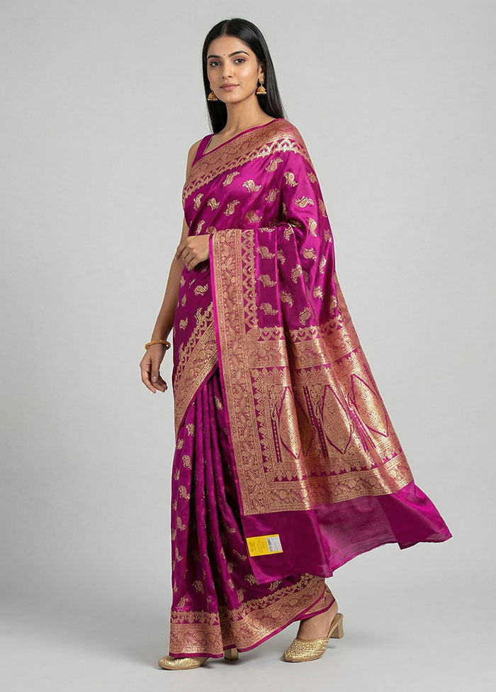 Purple Banarasi Silk Saree With Blouse Piece