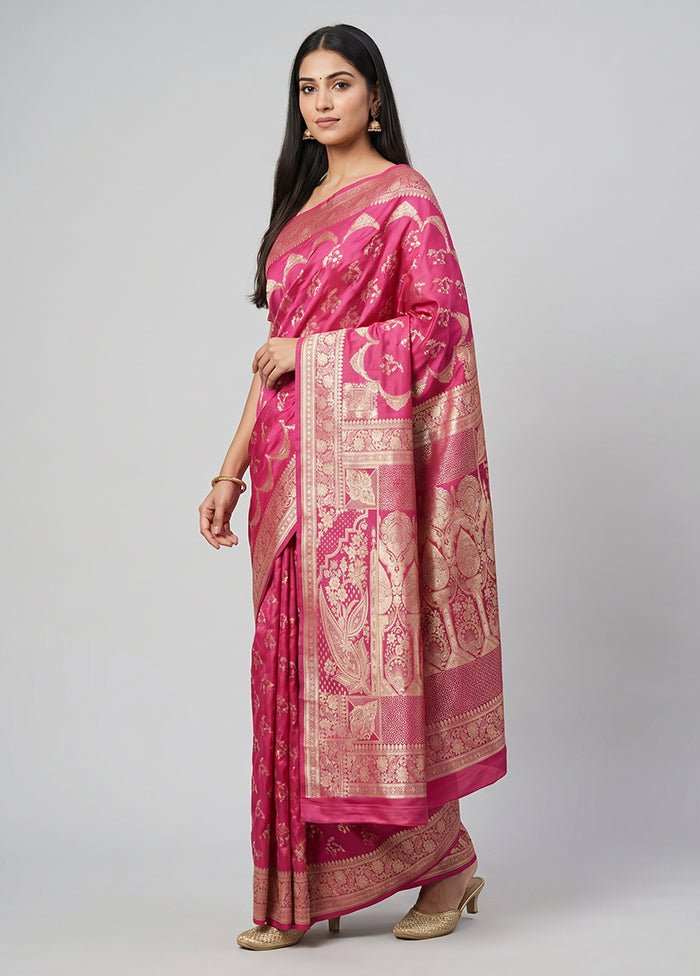 Pink Banarasi Silk Saree With Blouse Piece