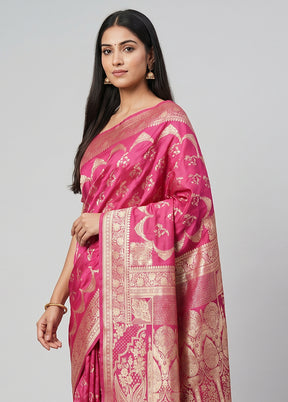 Pink Banarasi Silk Saree With Blouse Piece