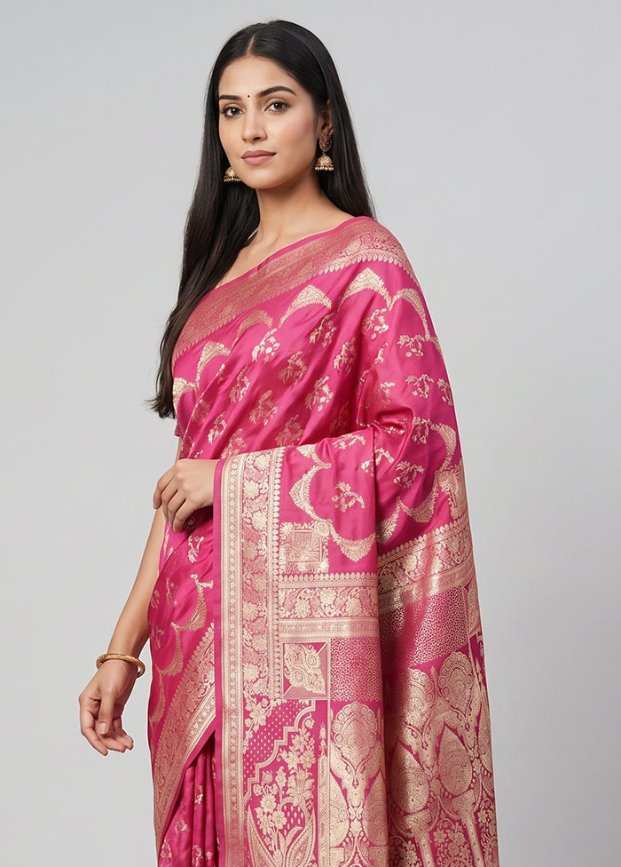 Pink Banarasi Silk Saree With Blouse Piece