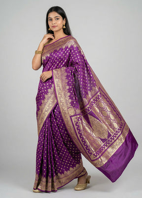 Purple Banarasi Silk Saree With Blouse Piece