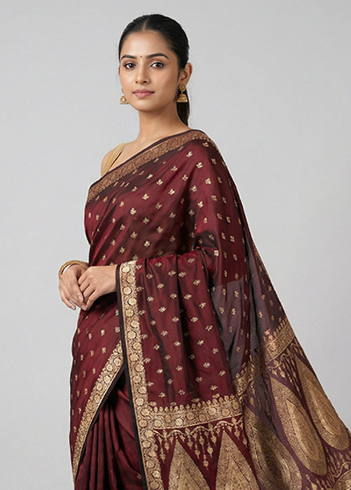 Maroon Banarasi Silk Saree With Blouse Piece