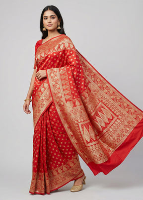 Pink Banarasi Silk Saree With Blouse Piece