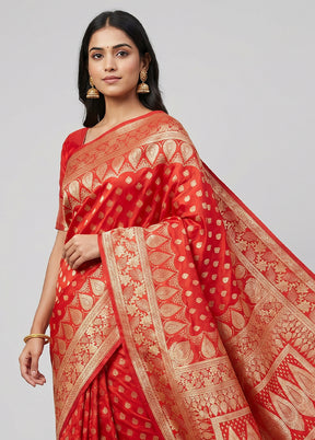 Pink Banarasi Silk Saree With Blouse Piece
