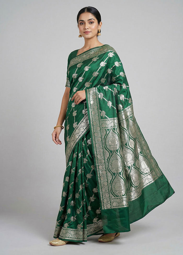 Green Banarasi Silk Saree With Blouse Piece