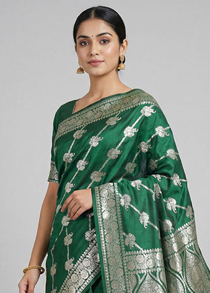 Green Banarasi Silk Saree With Blouse Piece
