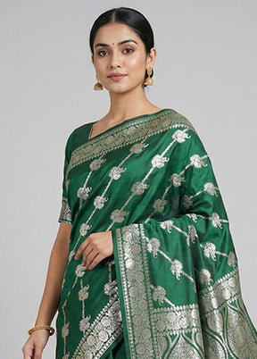 Green Banarasi Silk Saree With Blouse Piece
