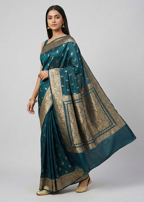 Blue Banarasi Silk Saree With Blouse Piece