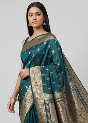 Blue Banarasi Silk Saree With Blouse Piece