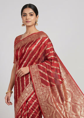 Maroon Banarasi Silk Saree With Blouse Piece