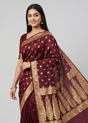 Maroon Banarasi Silk Saree With Blouse Piece